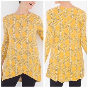 Chico's Top Large Yellow Tunic Zenergy Geometric Stretch Business Casual Office